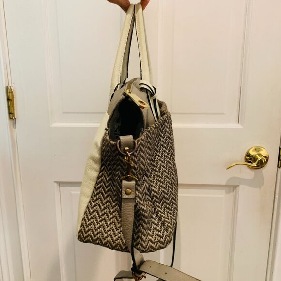 Vintage Dimoni Grey Leather Chevron Cross Body Designer Handbag - Picture 7 of 16